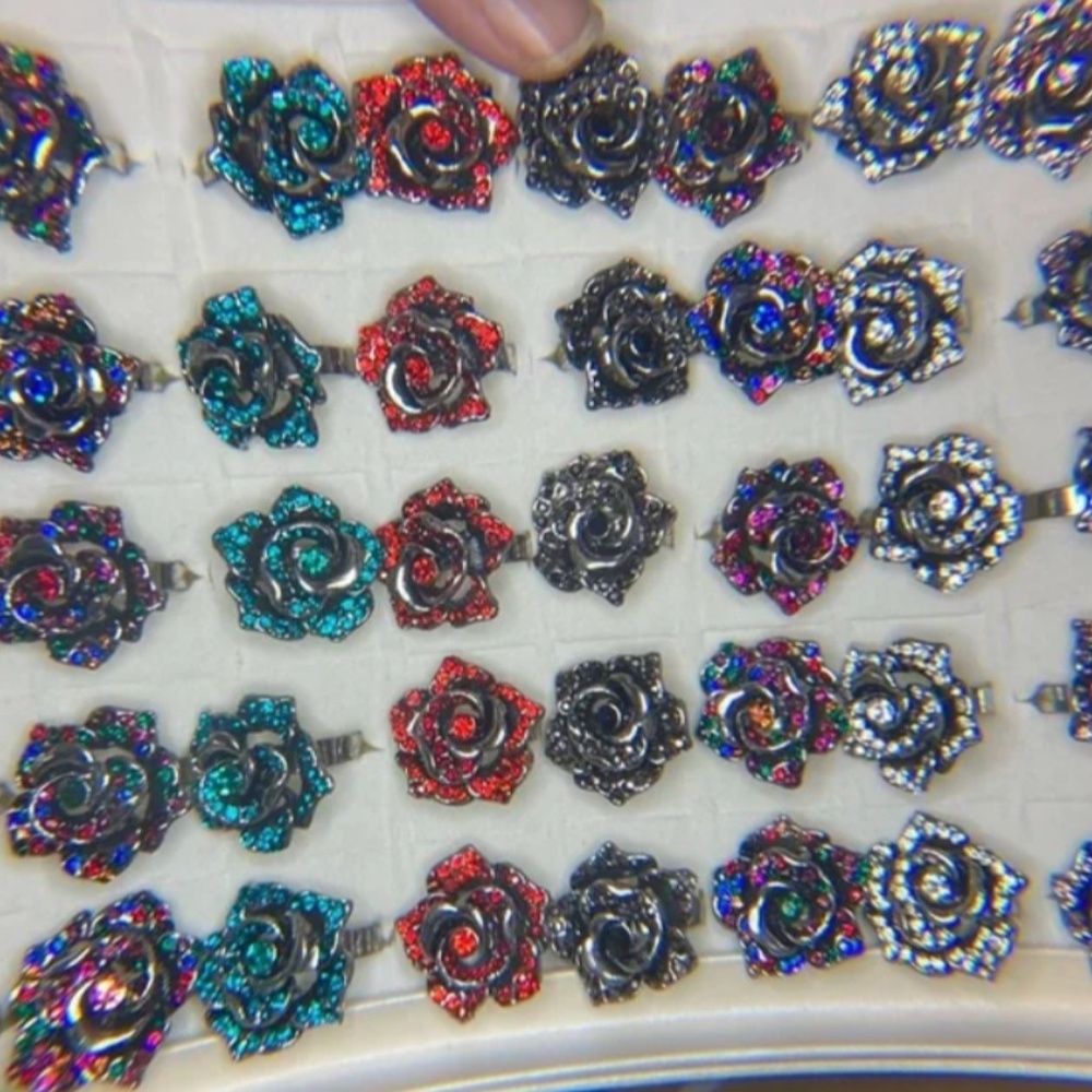 One Band - MYSTERY Center Gem Rainbow Rose Goth Ring NEW in GIFT BOX